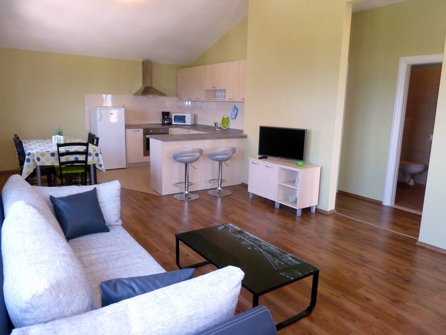 Open plan kitchen and living area