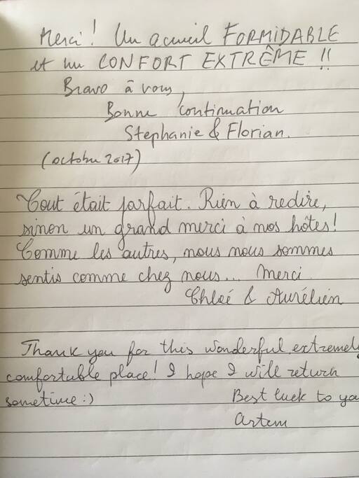 Une des pages de notre livre d’or.