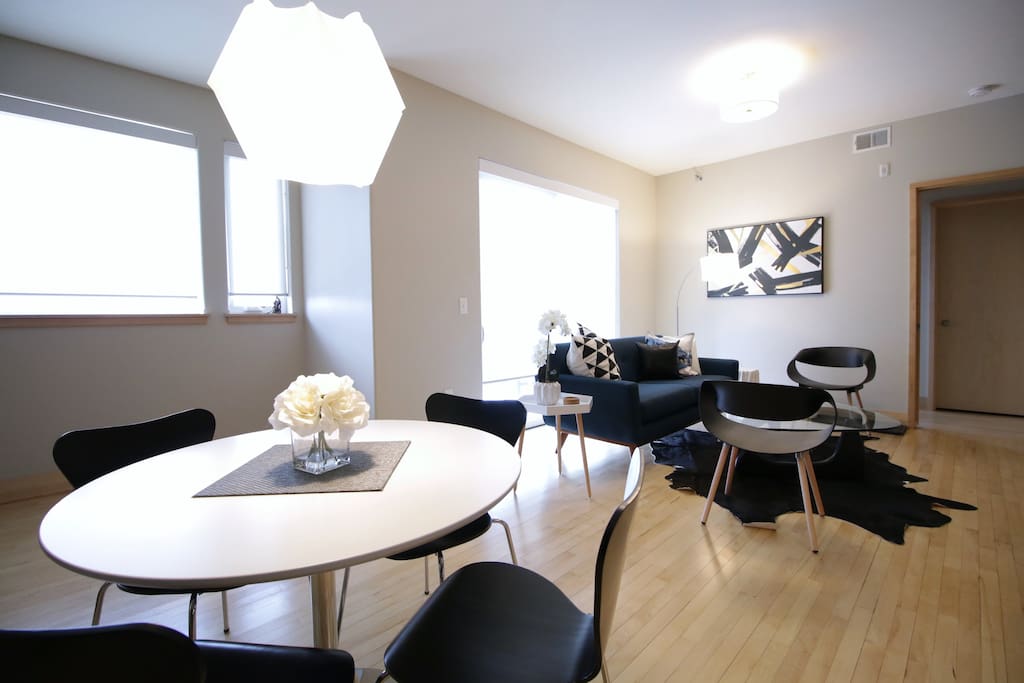 Great flow in this modern open concept living and dining room area