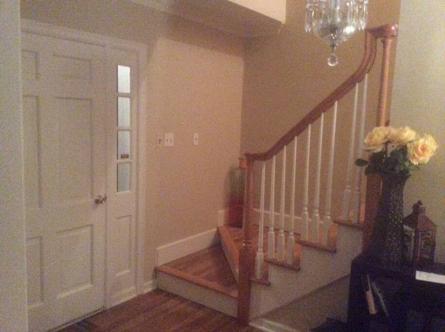 Your entrance, up the stairs and to the right