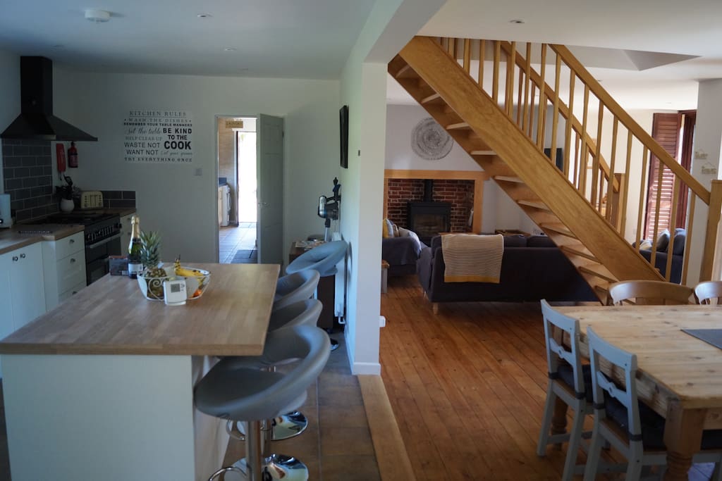 Open plan kitchen, lounge and dining room