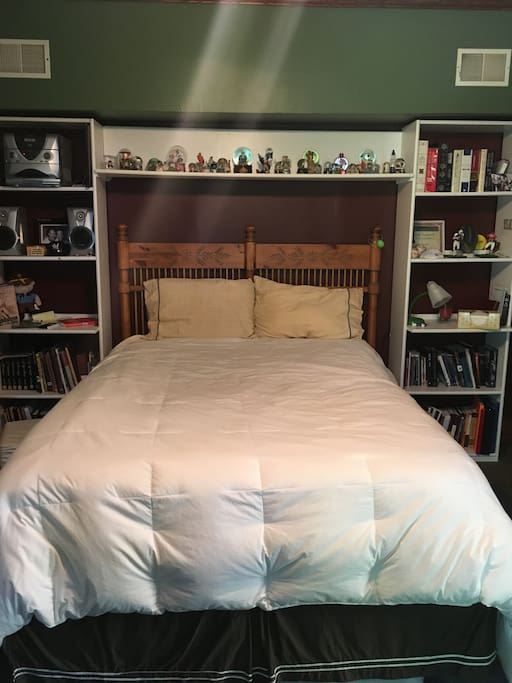 Queen Bed with private bathroom.
