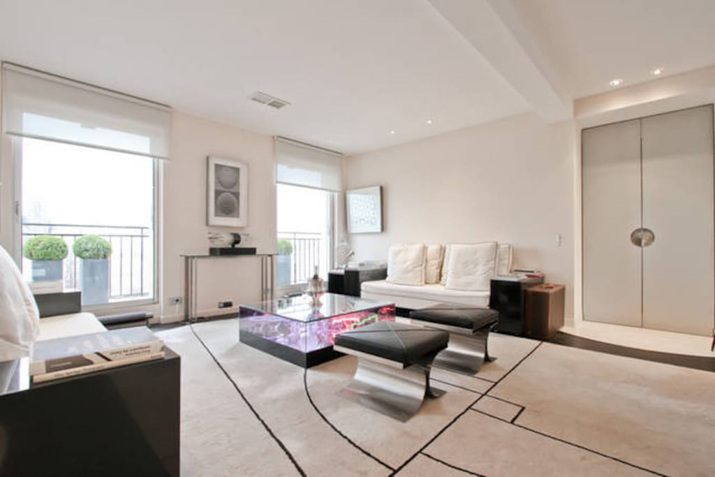 spacious and stylish living area get for having friends over for drinks.
