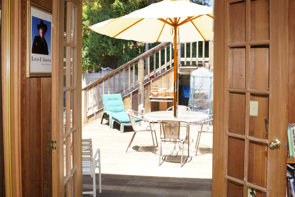 French doors access the deck