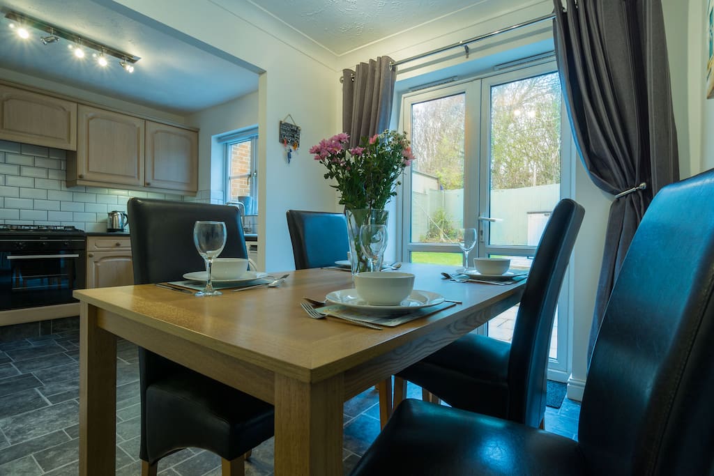 Dining area with patio doors into the garden