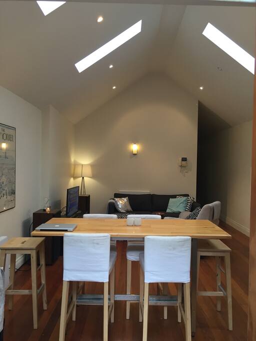 Dining table in open plan area.