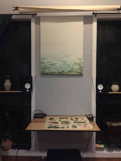 handmade desk w/ studio monitors