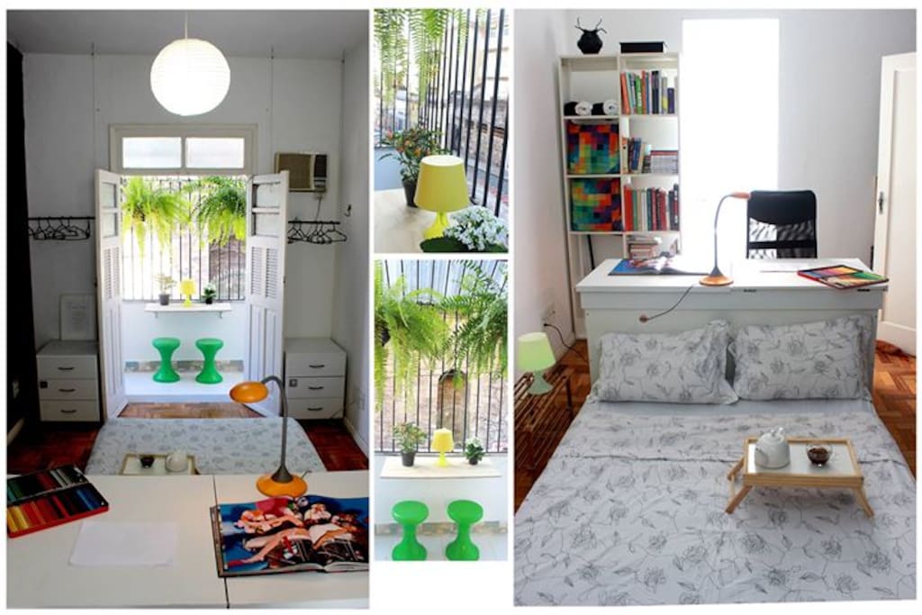 Suite ( foto manhã ), com varandinha e mesa de trabalho home office. Computador e ar não incluso.