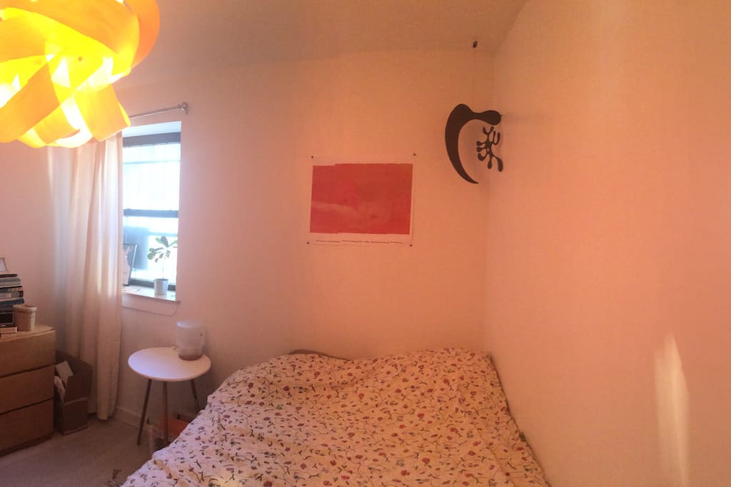 A panoramic view of the bedroom