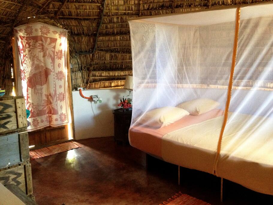 Cosy inside the beach hut made out of traditional local materials.