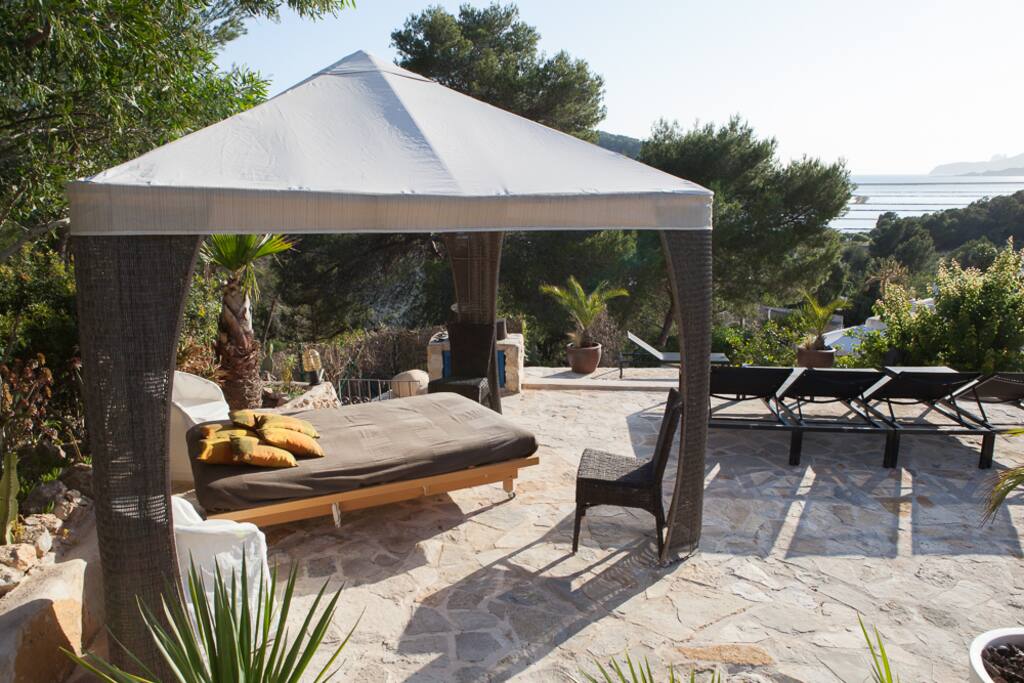 Sunny patio with sea views