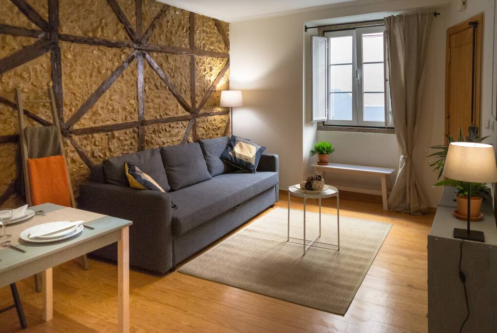 Living room with window to quiet small street.