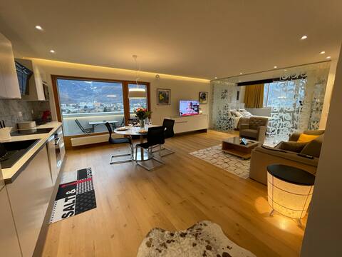 Designer attic loft apartment with balcony