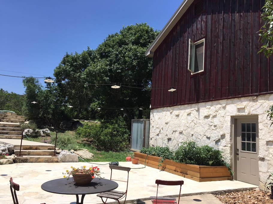 Patio and entrance to the Guest Quarters above the garage.
