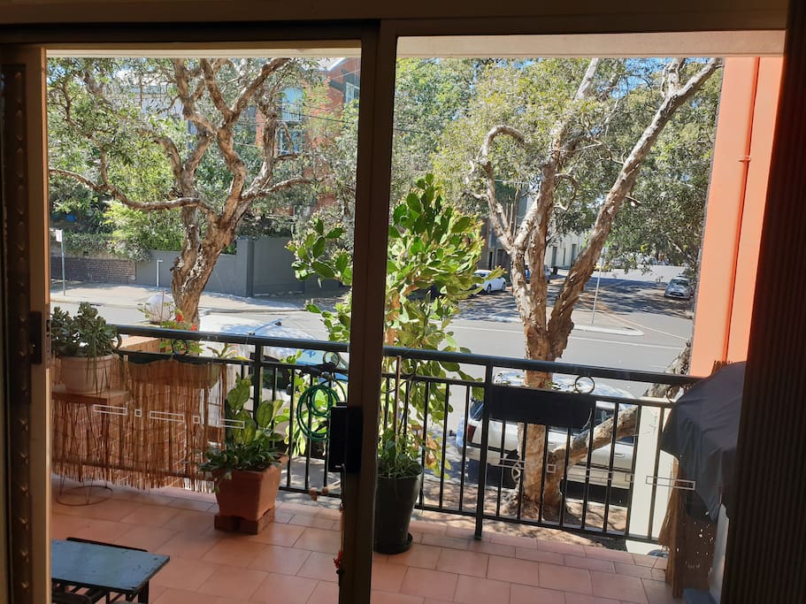 Bright sunny balcony with a great street view
