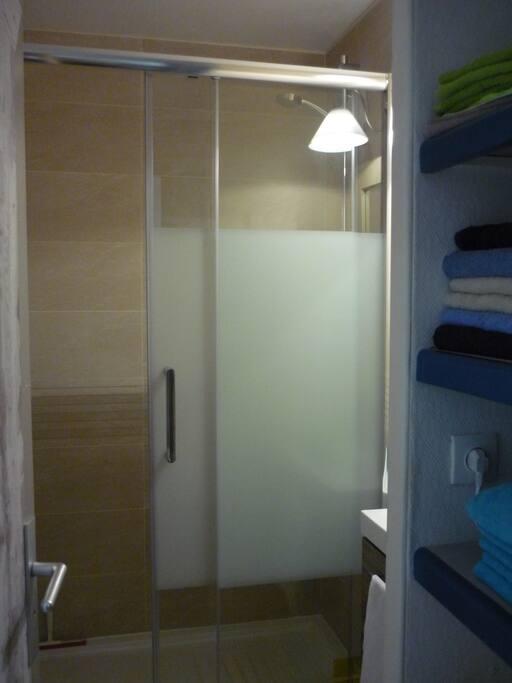 Salle de bain avec cabine de douche et W.C