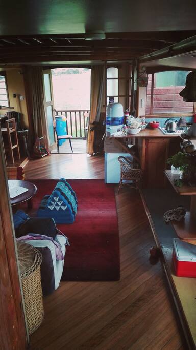 Down stairs main room, living space, dining space and fully equipt kitchen.