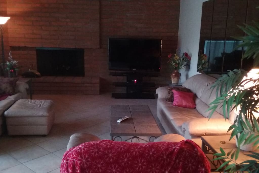 Common living room, with complete satellite TV programming and comfortable seating.