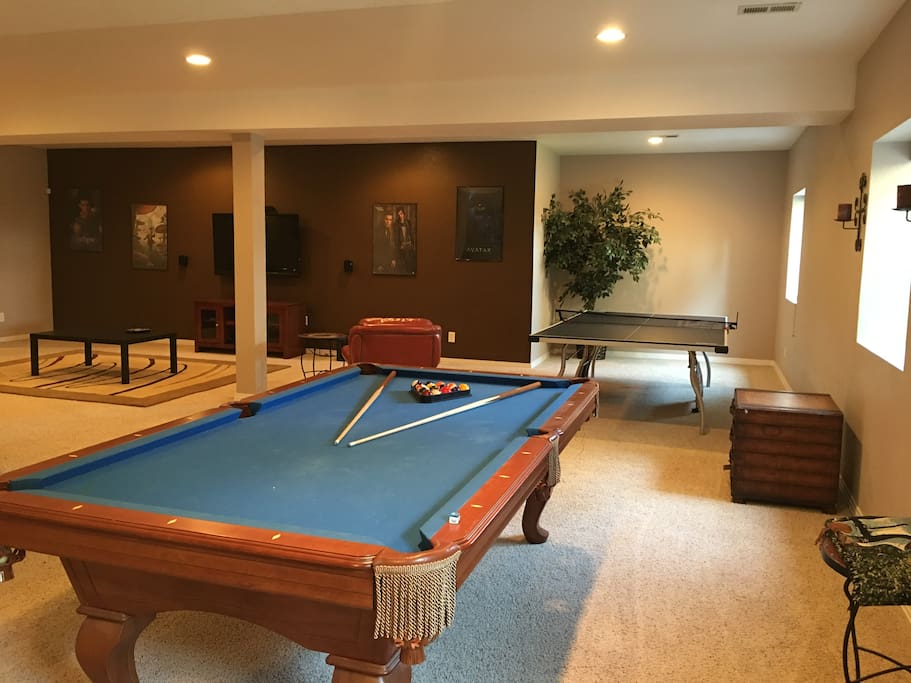 Pool table in basement