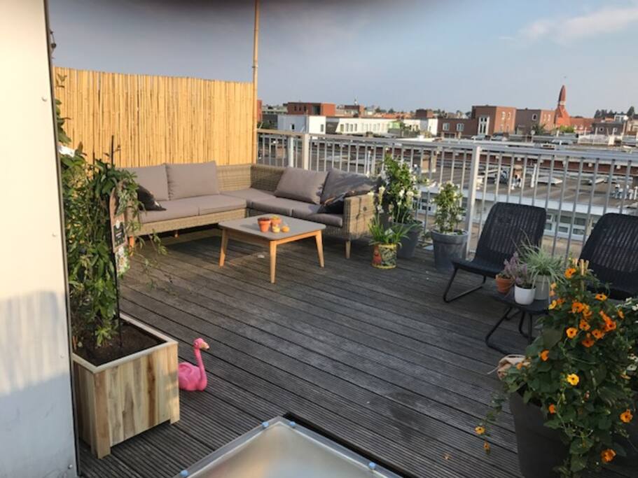 Great roof terrace facing South so loads of sun!