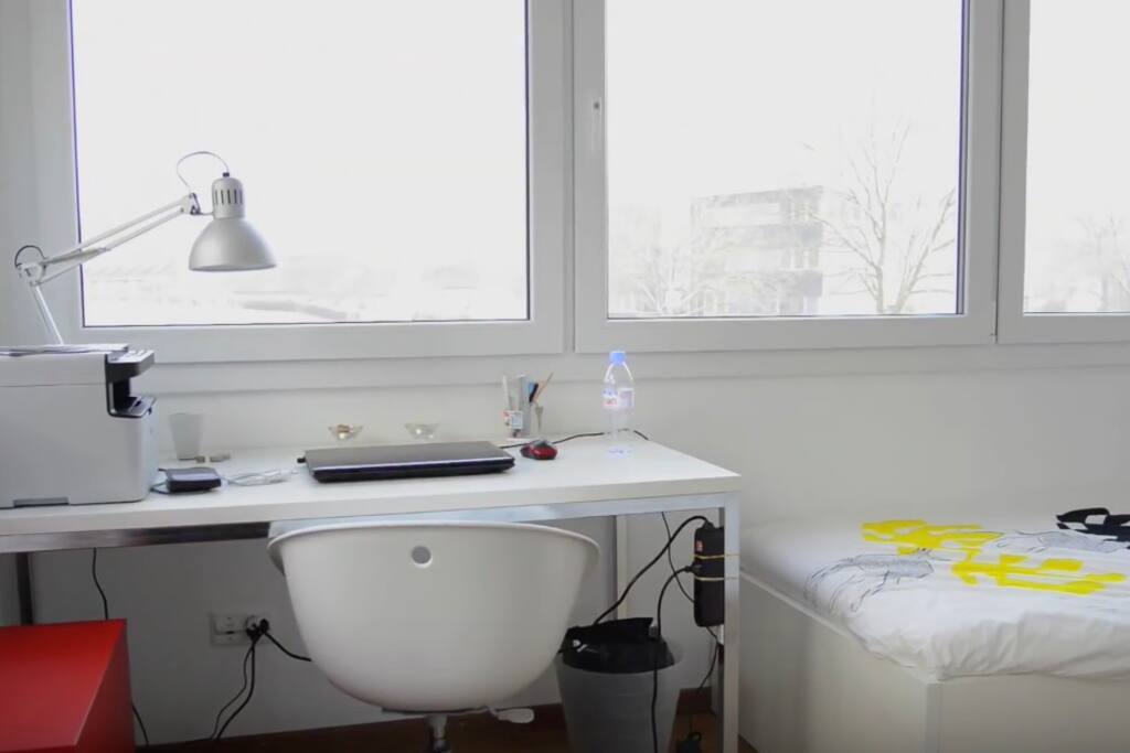 very bright in daytime, with two-wall windows