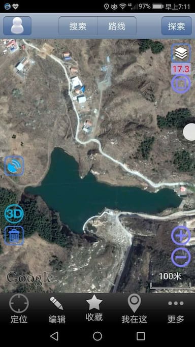 my lake, the blue triangle guidance is shanwu, the third house by the lake.