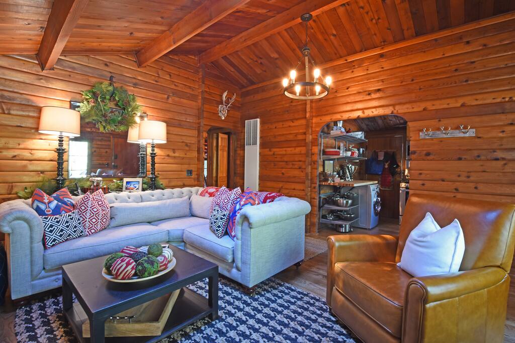 Linen Sectional and Leather Recliner