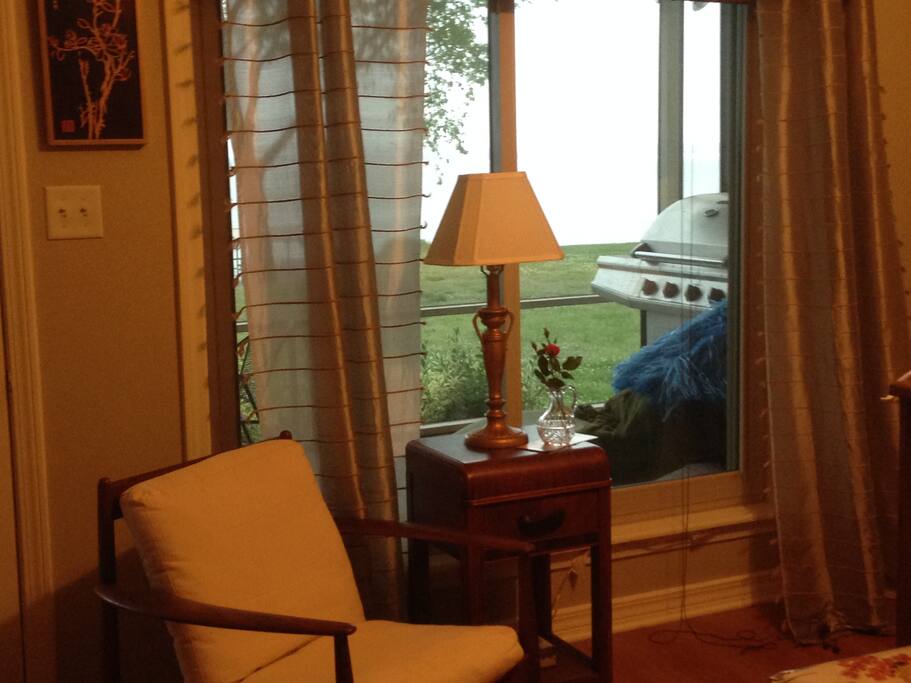 Sitting area in every bedroom suite overlooks lake
