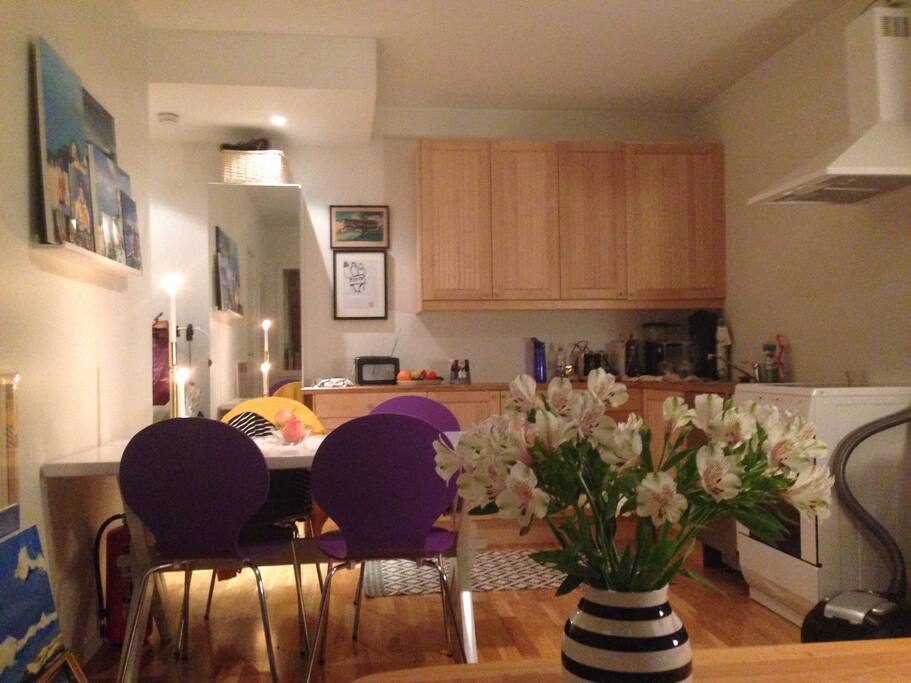 Combined kitchen and livingroom. Fully equipped kitchen.
