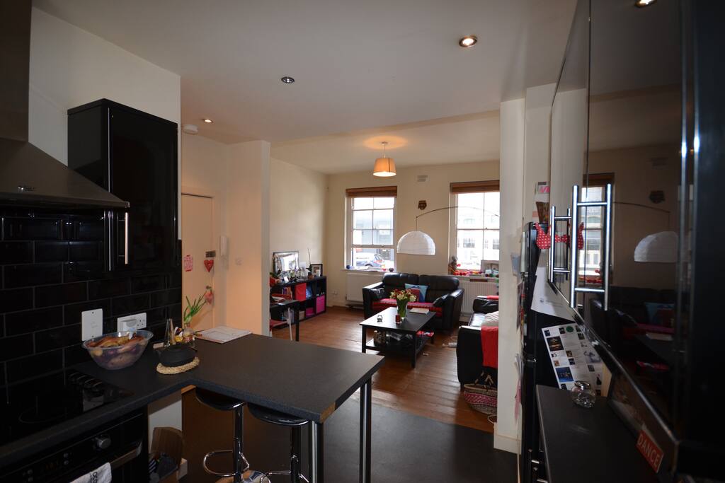 View on the living room from the kitchen