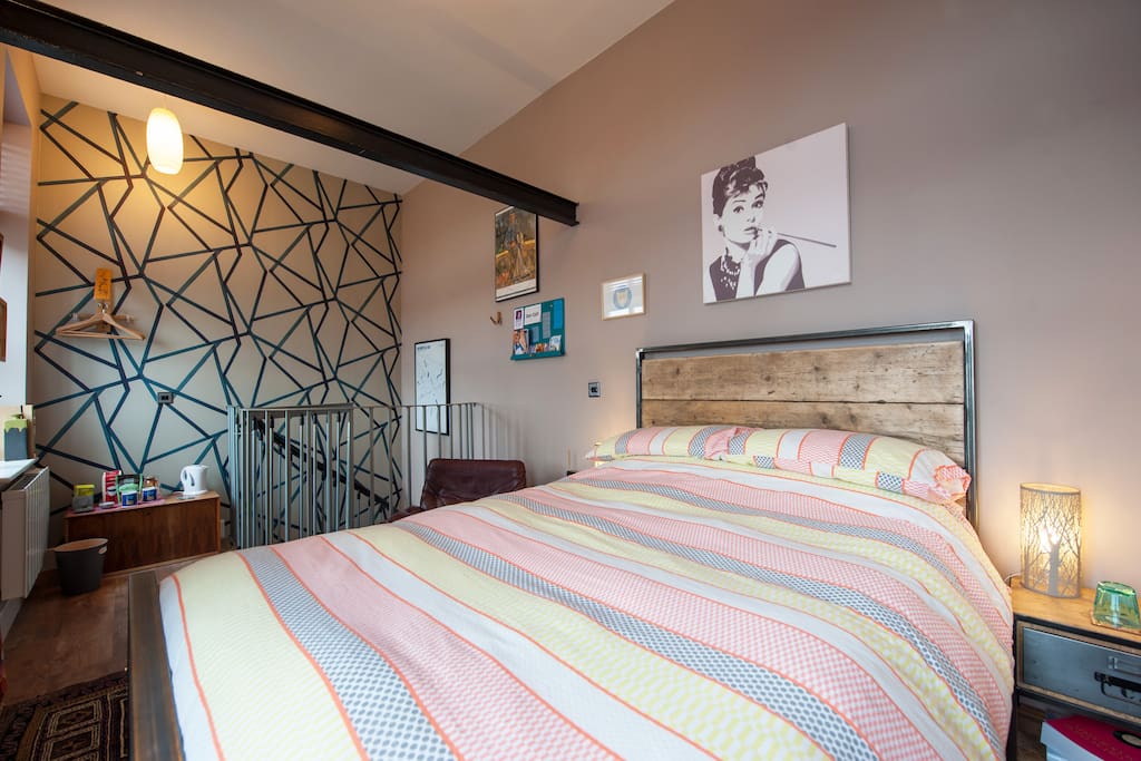 Newley decorated with a hand made bed industrial wood and steel bed from Sheffield