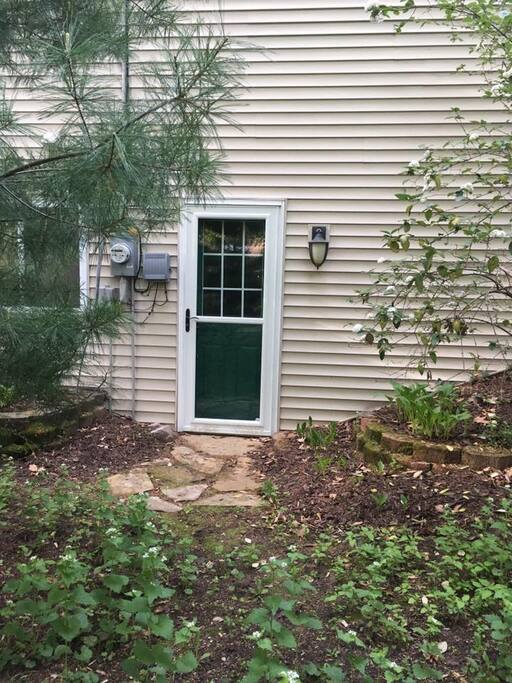 View of private entrance from parking area