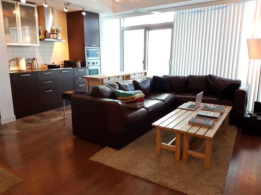 Living area showing kitchen