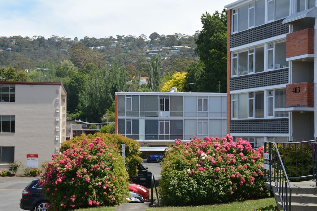 Apartment is at rear of the street in a quiet garden-filled complex