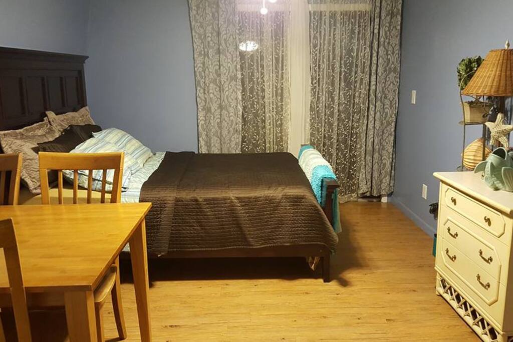 This is the larger of the 2 bedrooms. It has a small fridge & freezer, toaster oven & coffee maker.