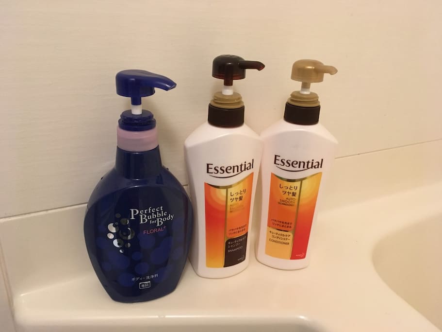 shampoo, conditioner, body soap