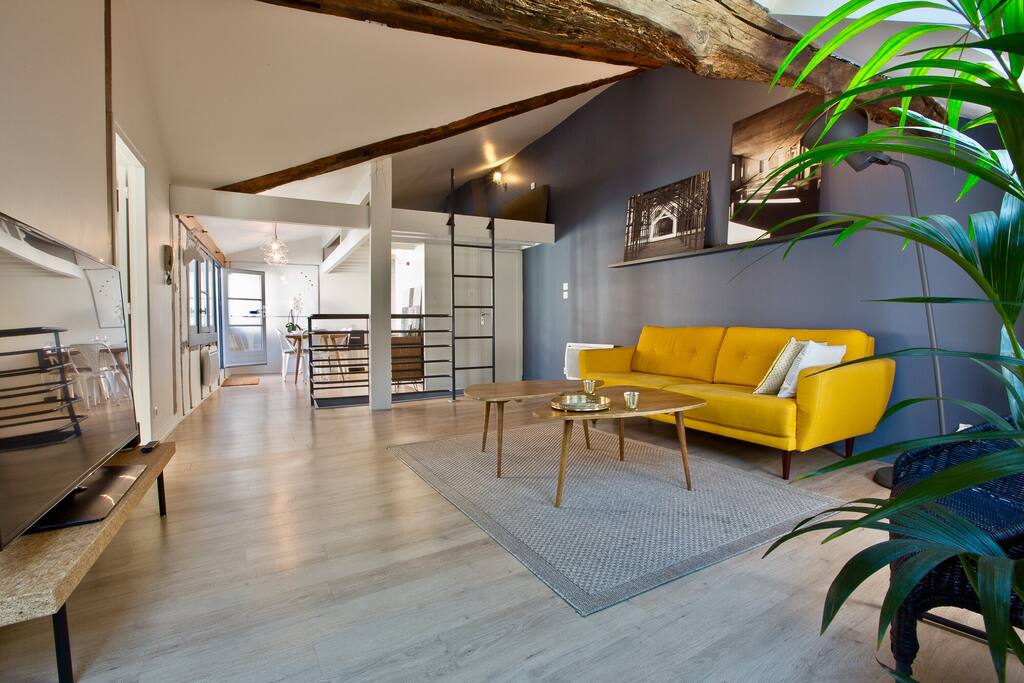 Un volume lumineux dans une grande pièce de vie, avec 2ème chambre en mezzanine