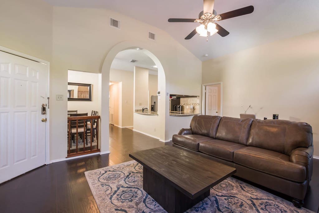 Living Room Open Floor Plan. Desk Behind Couch