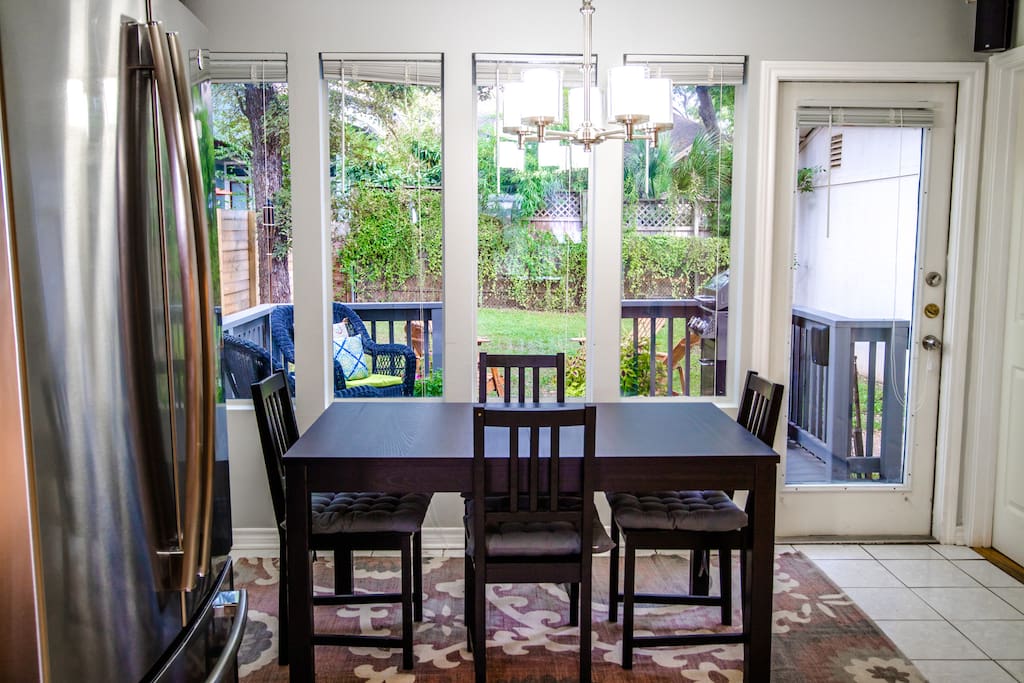 Tall windows in the dining area