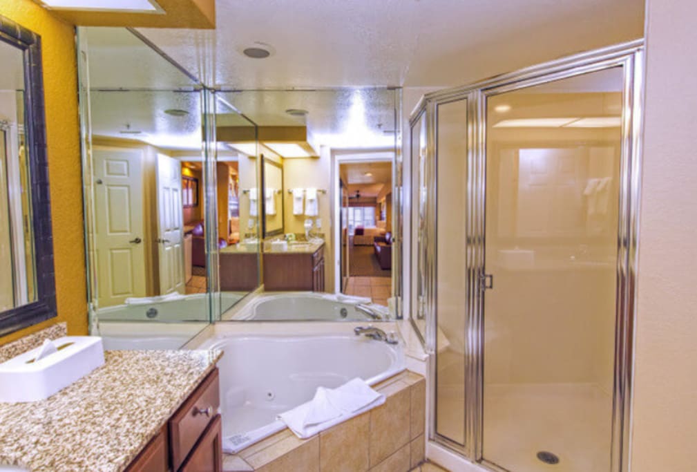 Luxurious spa bathroom with jetted tub.
