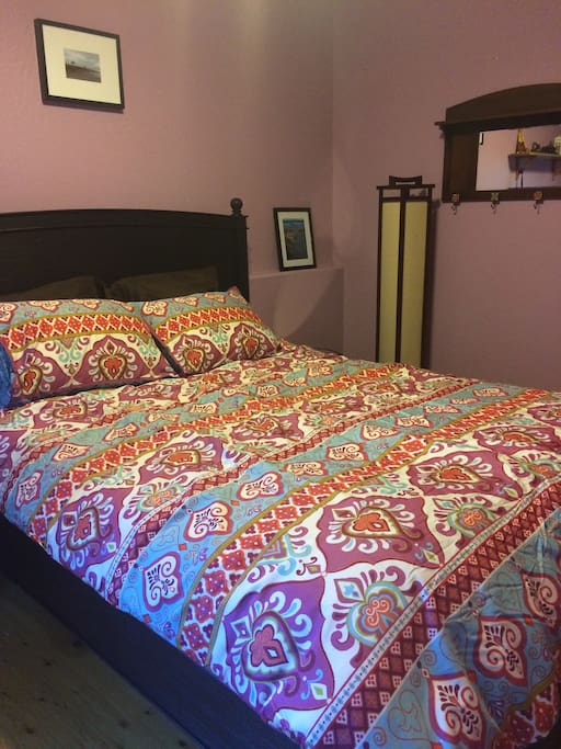 Comfy queen size bed.