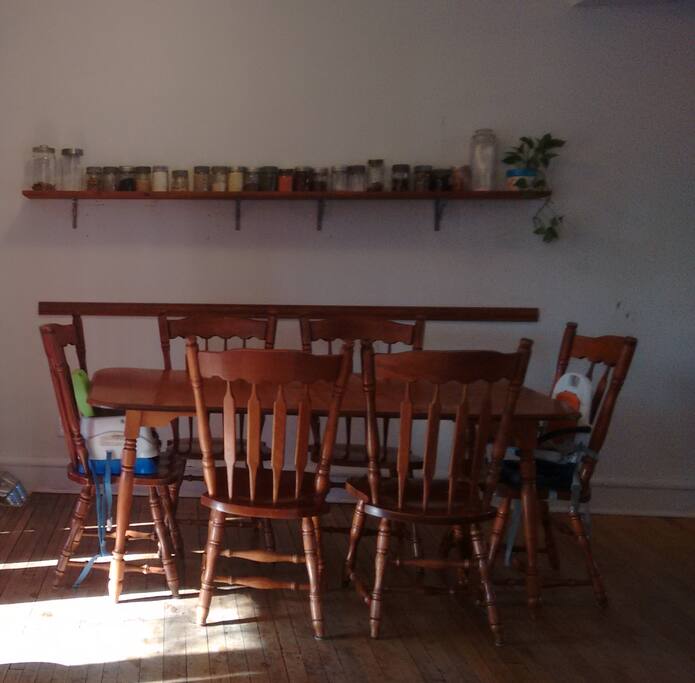 This tables sits six. We also have two round tables for larger groups.