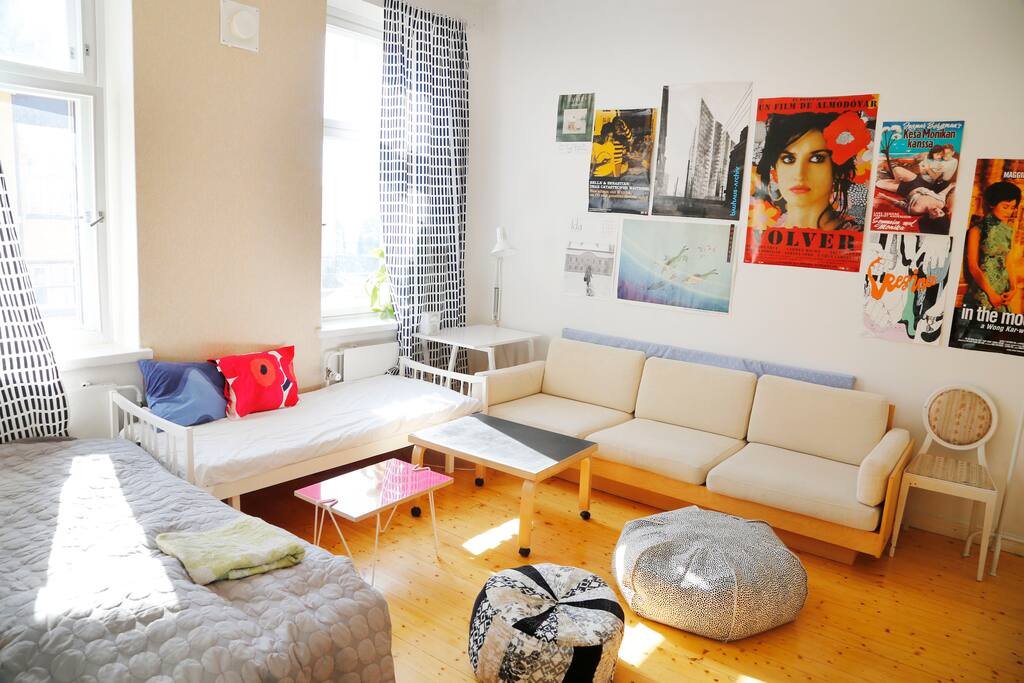 Living room / bedroom 2. There are black out curtains now for a good night sleep :)