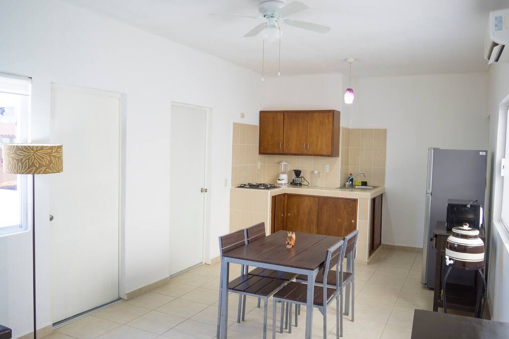 Full kitchen and living room