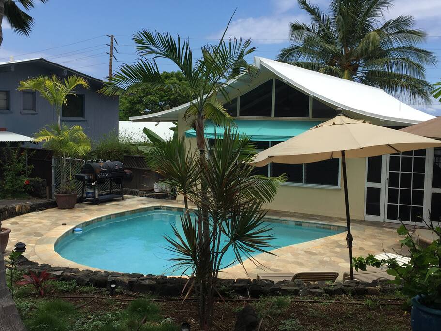 View of pool and rear of main house.