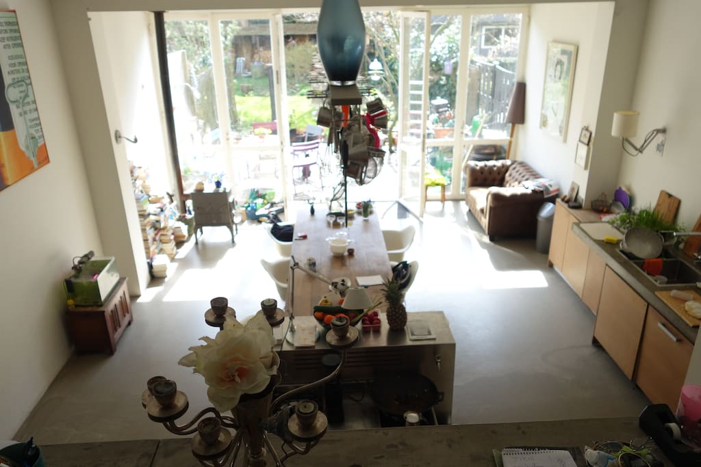Dining table and kitchen
