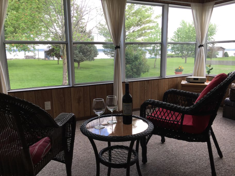 Enclosed Front Porch with views of Lake Winnebago