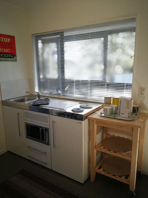 Fully equipped kitchenette with fridge and microwave