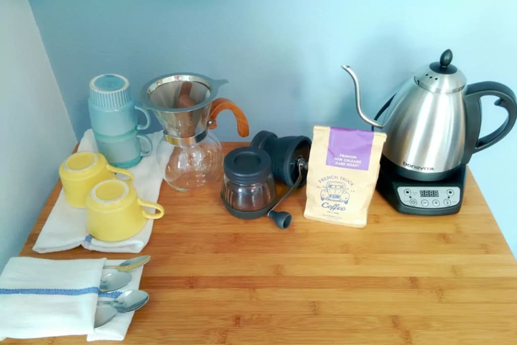 Locally-roasted pour over coffee and organic teas to start your day off right (self-serve)