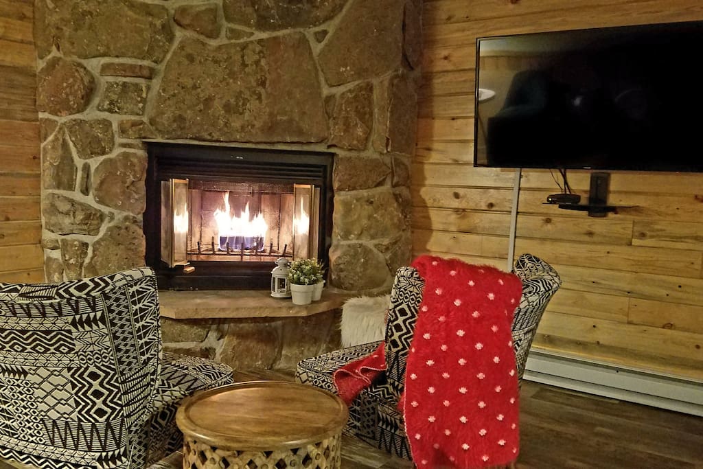 Fireplace and 50-inch smart TV